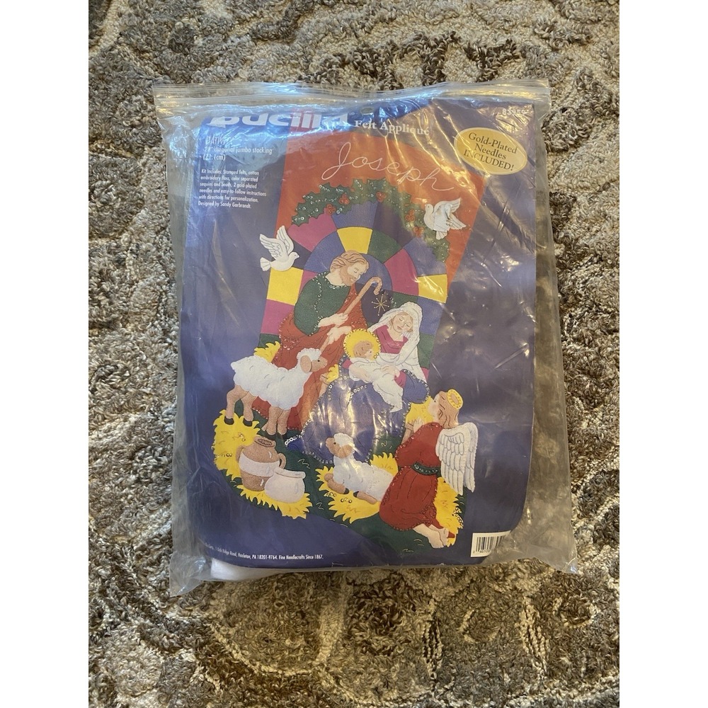 Vtg Bucilla Jumbo Felt Nativity Christmas Stocking Kit #83959 New READ